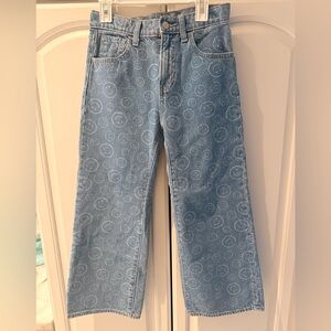 Girls wide leg blue smiley face jeans